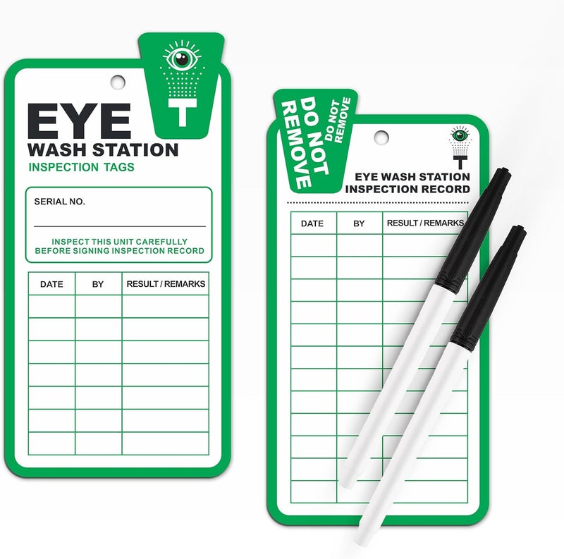 Fiivas Eye Wash Station Inspection Tags - 50 Pack, Yearly Monthly Eyewash Inspection Station Tags, RP-Plastic, OSHA Approved, Waterproof - Image 1